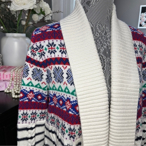 Talbots Cabincore Plus FairIsle Shawl Cardigan Sweater Nordic Stripe Knit Size X - Picture 5 of 16